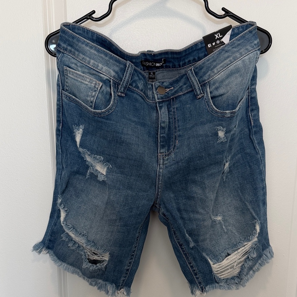 Fashion Nova Blue Distressed Jean Shorts